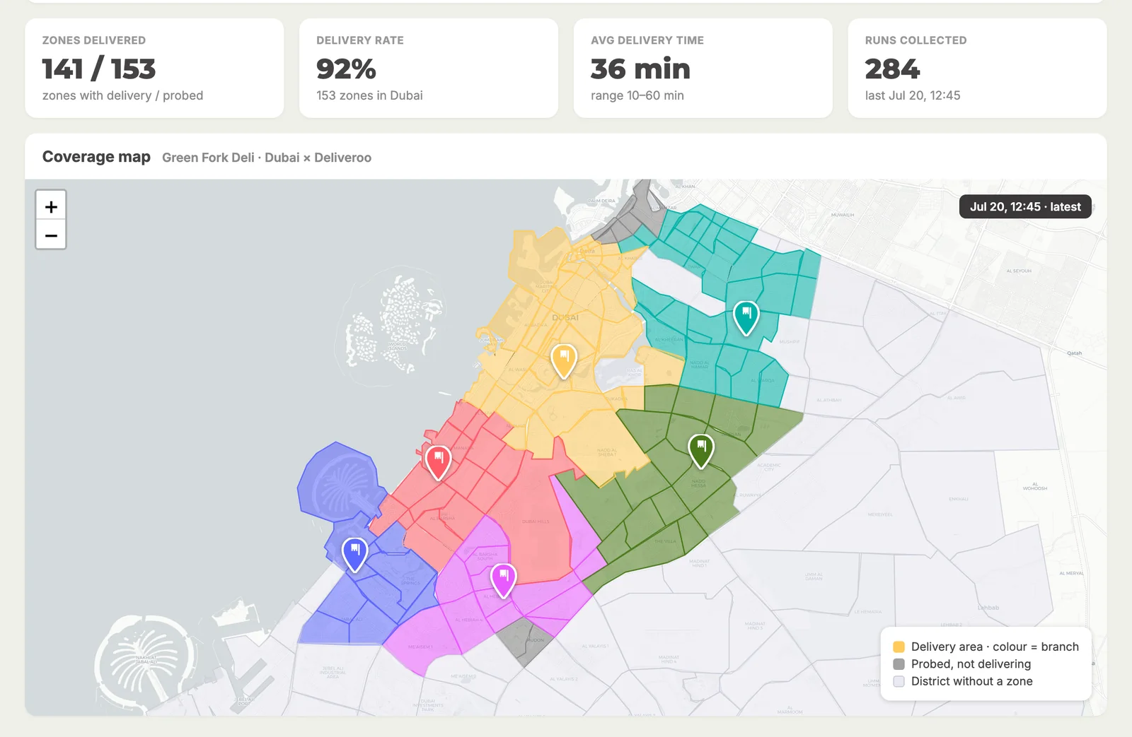 Delivery coverage map by branch